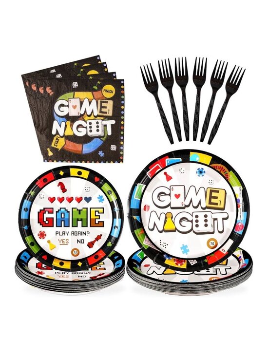 Grencian Other - Game Night Party Supplies Includes Plates Napkins Forks For Board Game-Themed